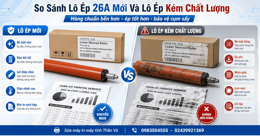 Lô ép 26A mới giúp hạn chế nhăn giấy, kẹt giấy và lỗi bản in mờ.